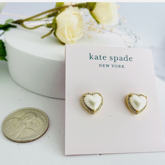 New in Gift Box Kate Spade My Love Pavé Heart Studs Earrings - Picture 4 of 6